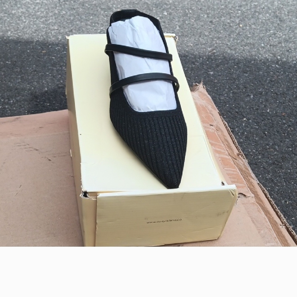Black Pointed Mary Jane Flats